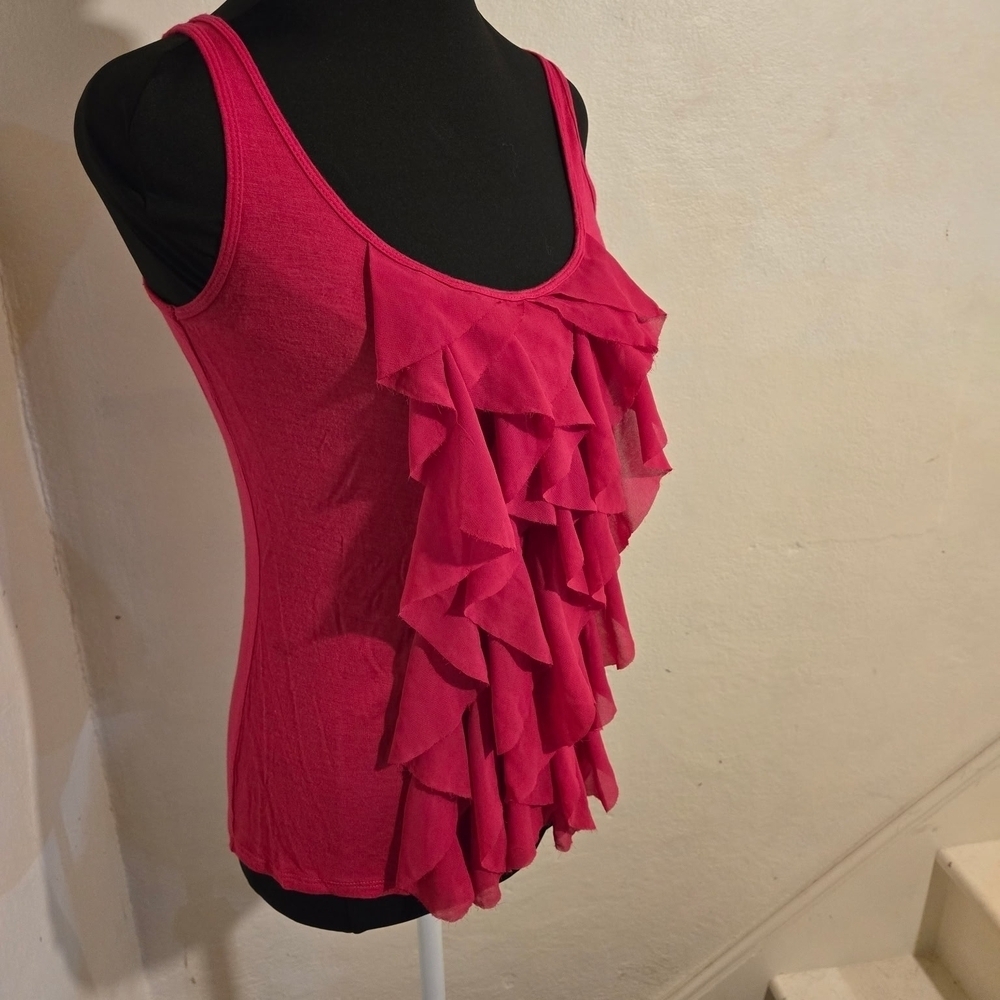 New York & Company Fuchsia Ruffle Tank Top Size S - Picture 2 of 5